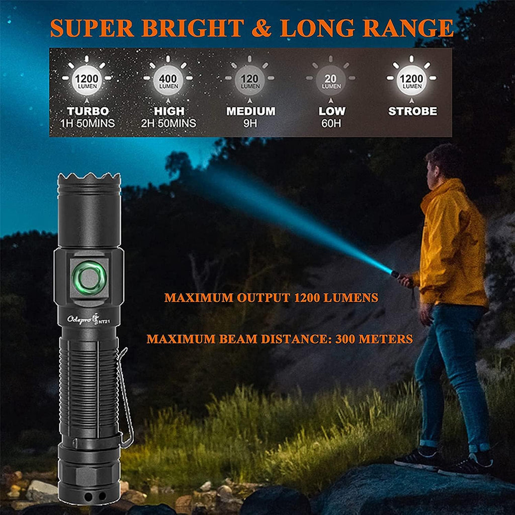 1200 Lumen LED Rechargeable Flashlight with Power Display, IP67 Waterproof, 5 Light Modes L564866