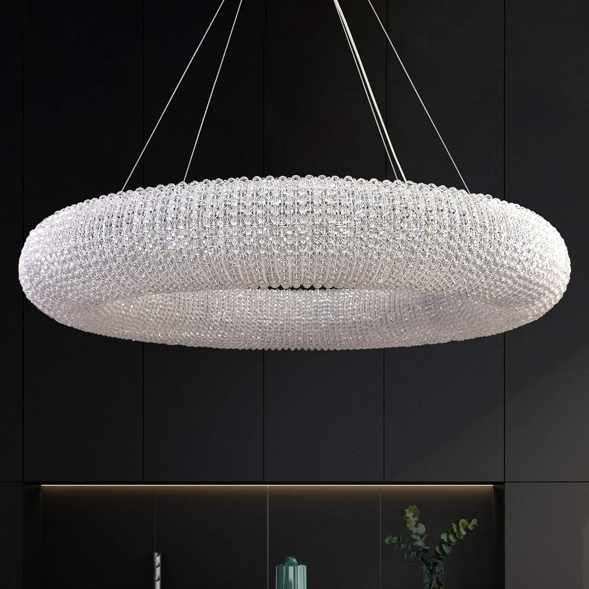 Crystal LED Pendant Chandelier with Stainless Steel Cable 5 Rings B8446