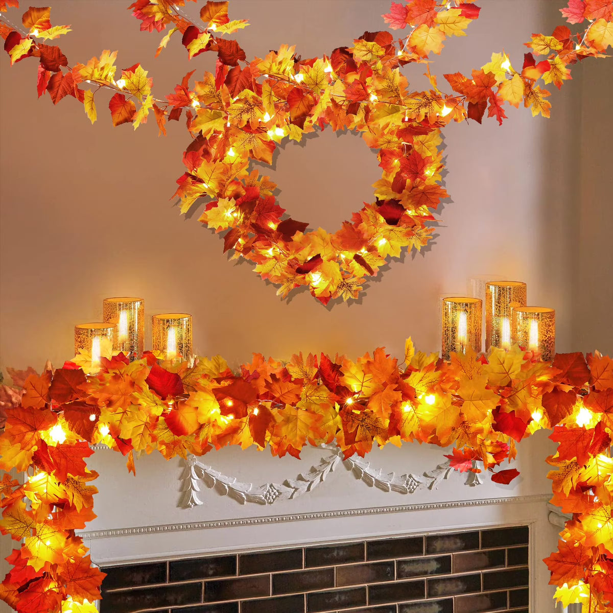 Maple Leaves Garland with Lights S5529