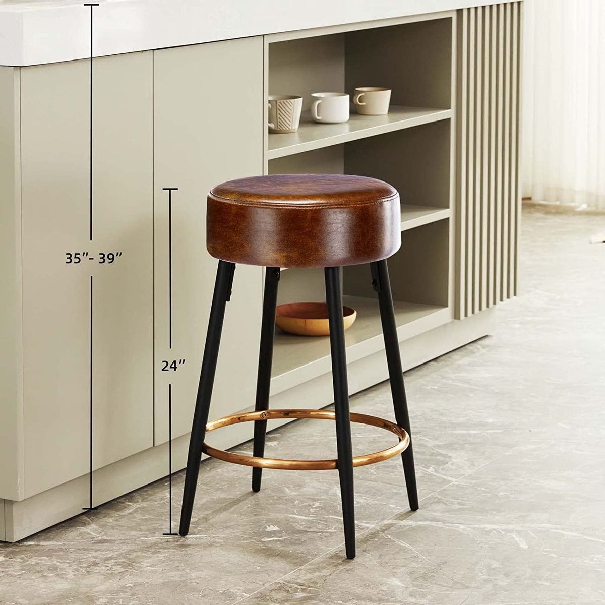 Brown Faux Leather Backless Counter Stools Set of 2 X531659