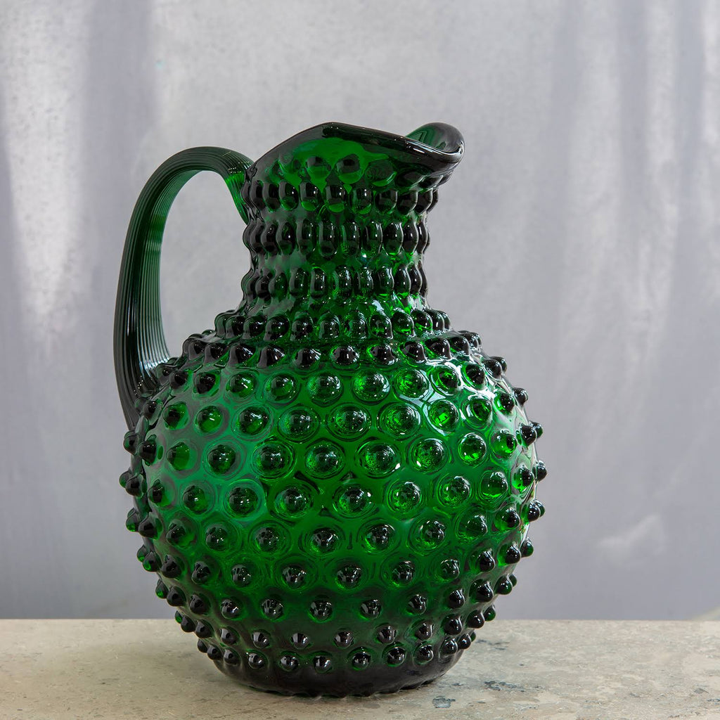 Dark Green Mouth-Blown Crystal Water Carafe J1446