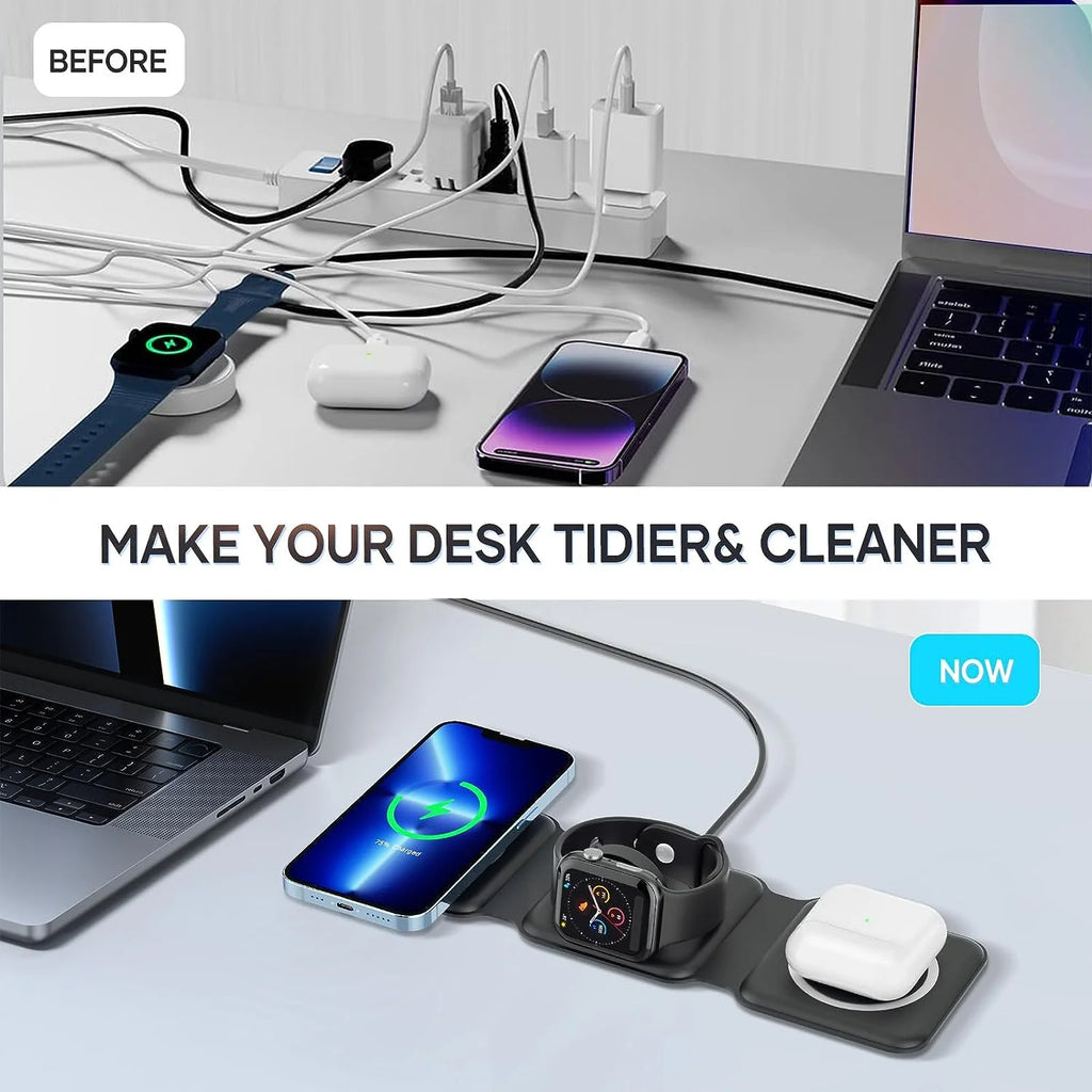 3 in 1 Magnetic Foldable Wireless Charger, Black N630