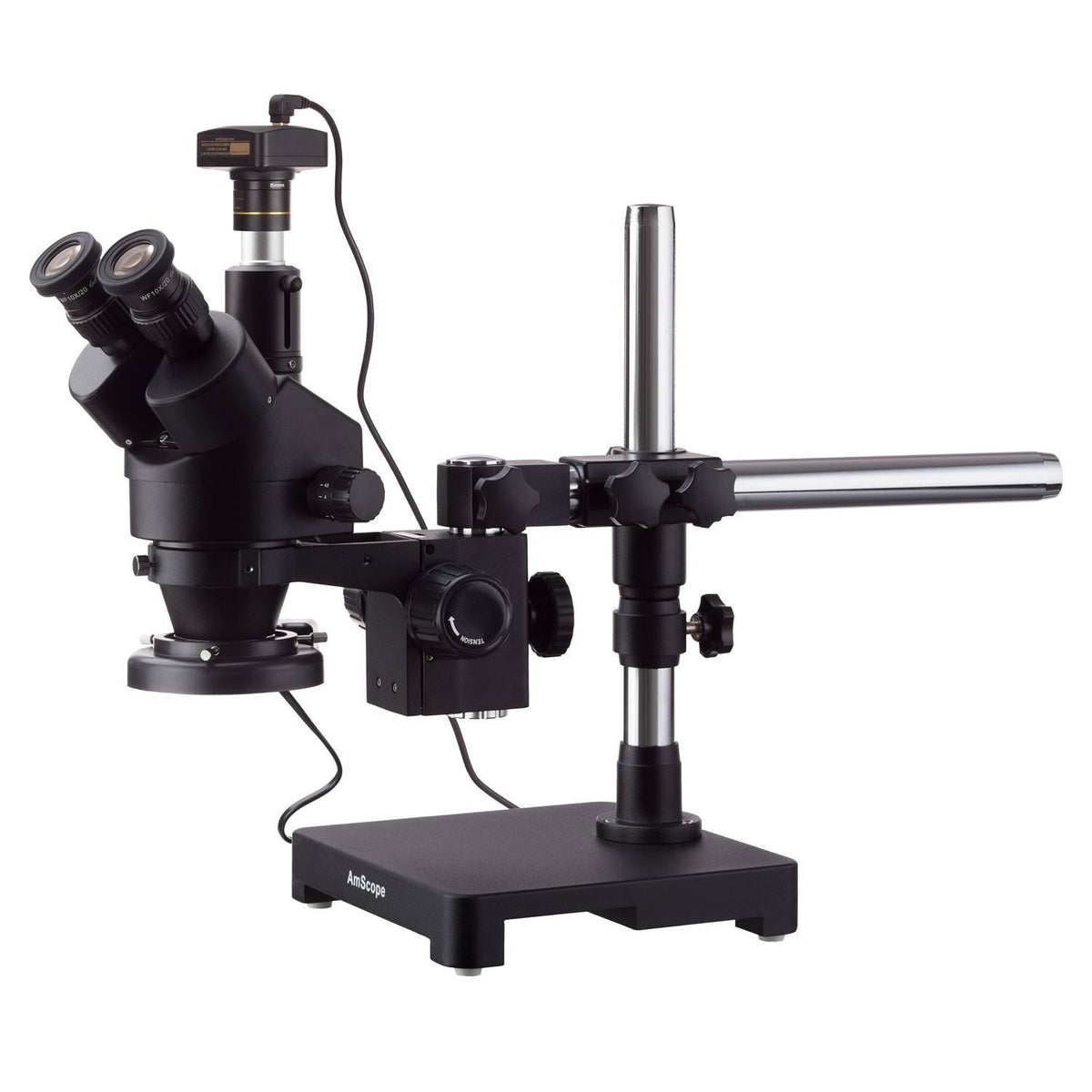 3.5X-45X Black Trinocular Stereo Zoom Microscope with Fluorescent Ring Light and 5MP Camera X510