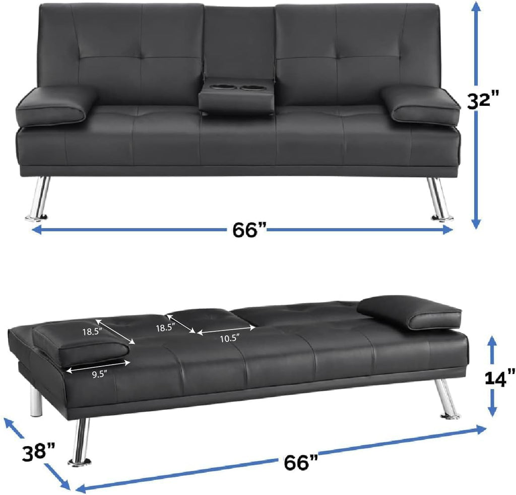 Black Faux Leather Futon Sofa Bed Z84763