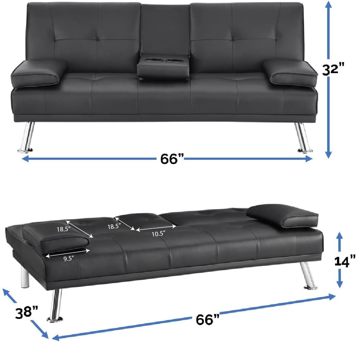 Black Faux Leather Futon Sofa Bed Z84763