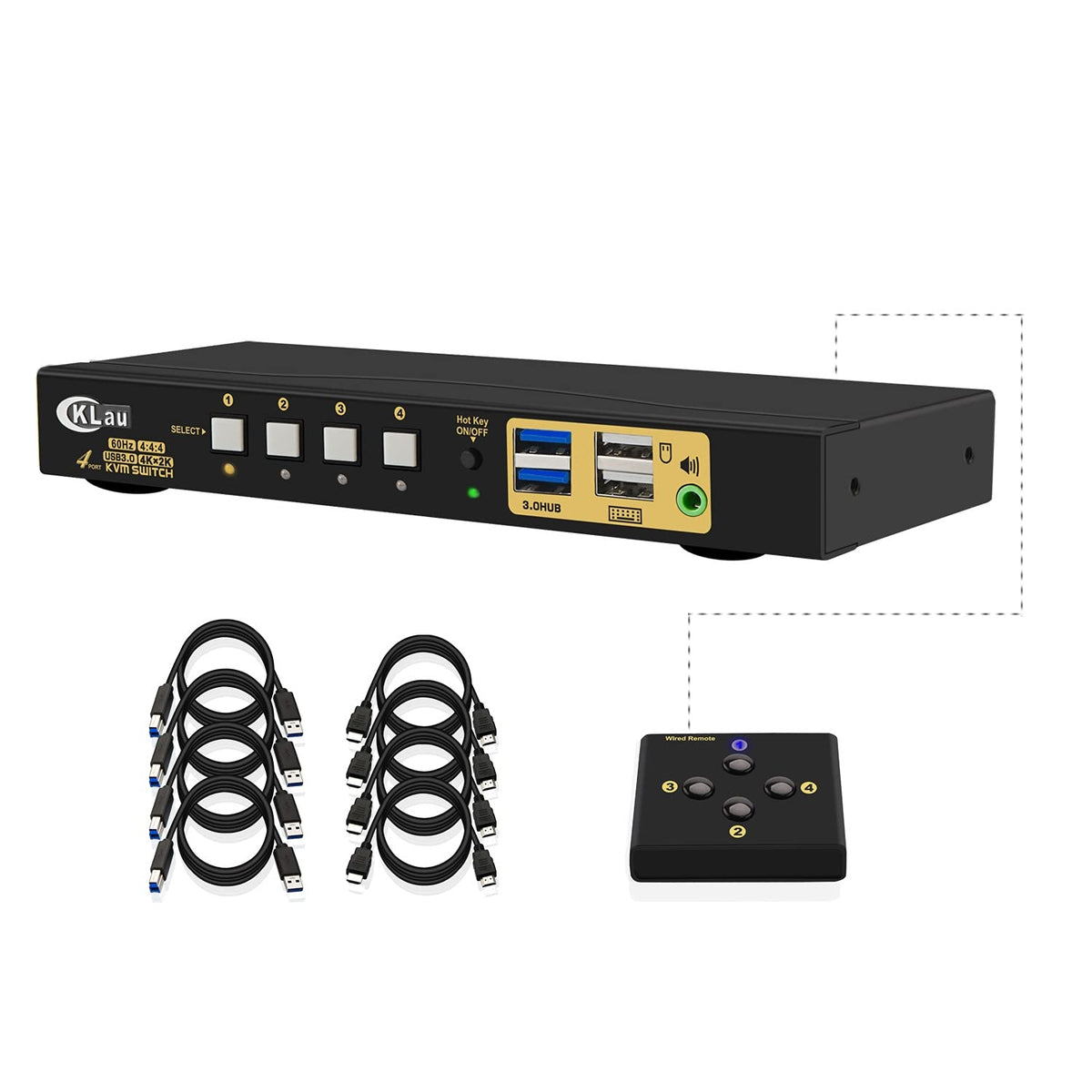 4 Port HDMI 2.0 USB 3.0 KVM Switch with Cables L446