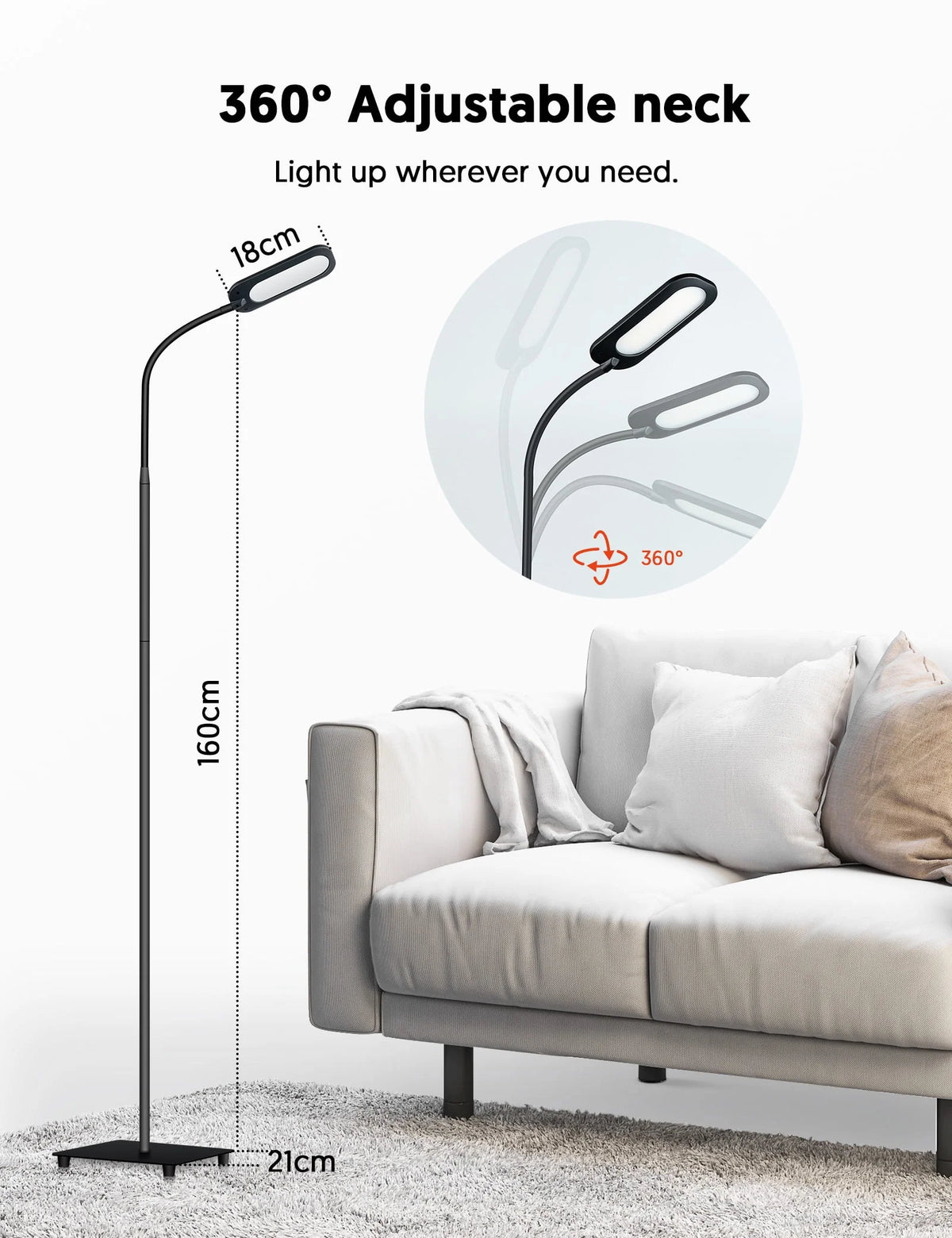 Dimmable Black Floor Lamp with Adjustable Gooseneck V766