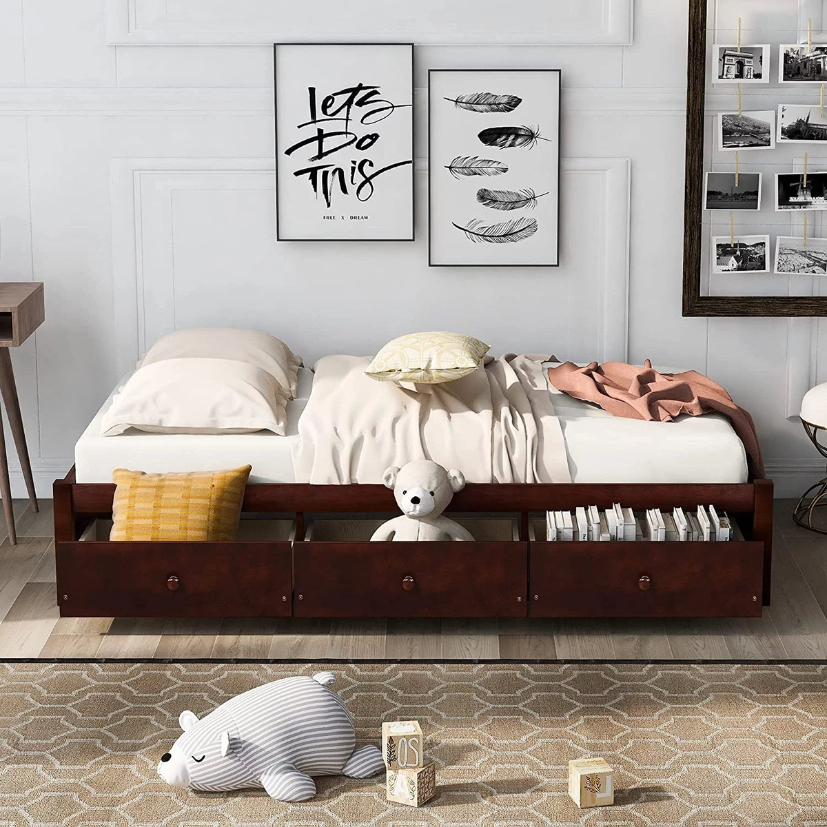 Cherry Wood Storage Bed with 3 Drawers C862519