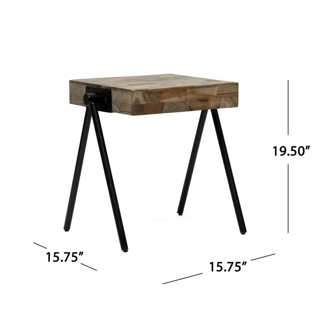 Gray and Black Mango Wood and Iron Side Table L708580