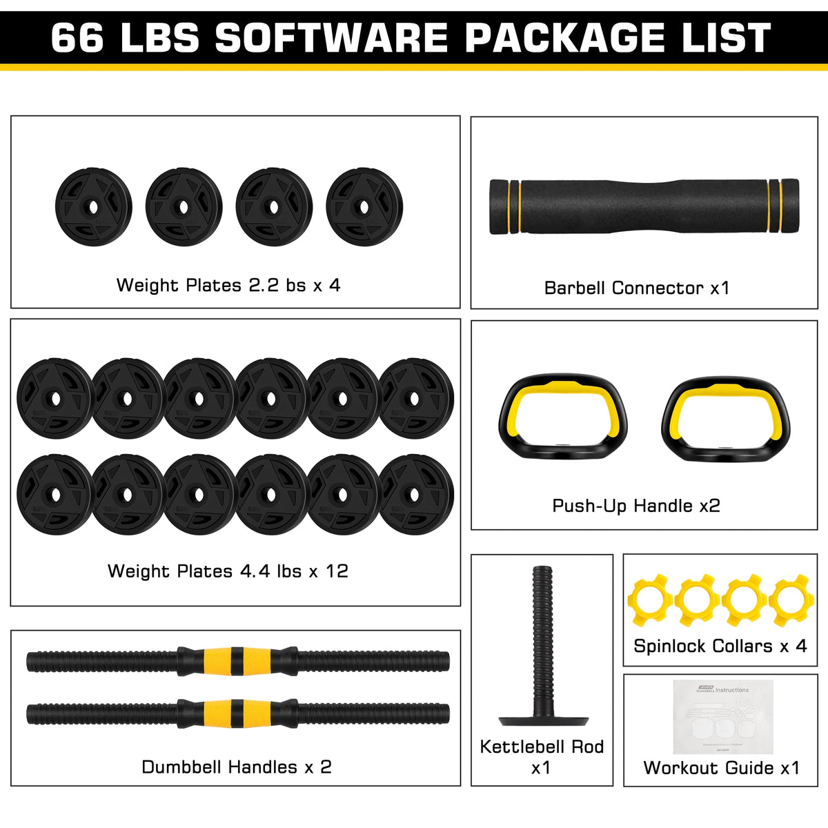 66 Lbs Adjustable Dumbbell Barbell Set K86072