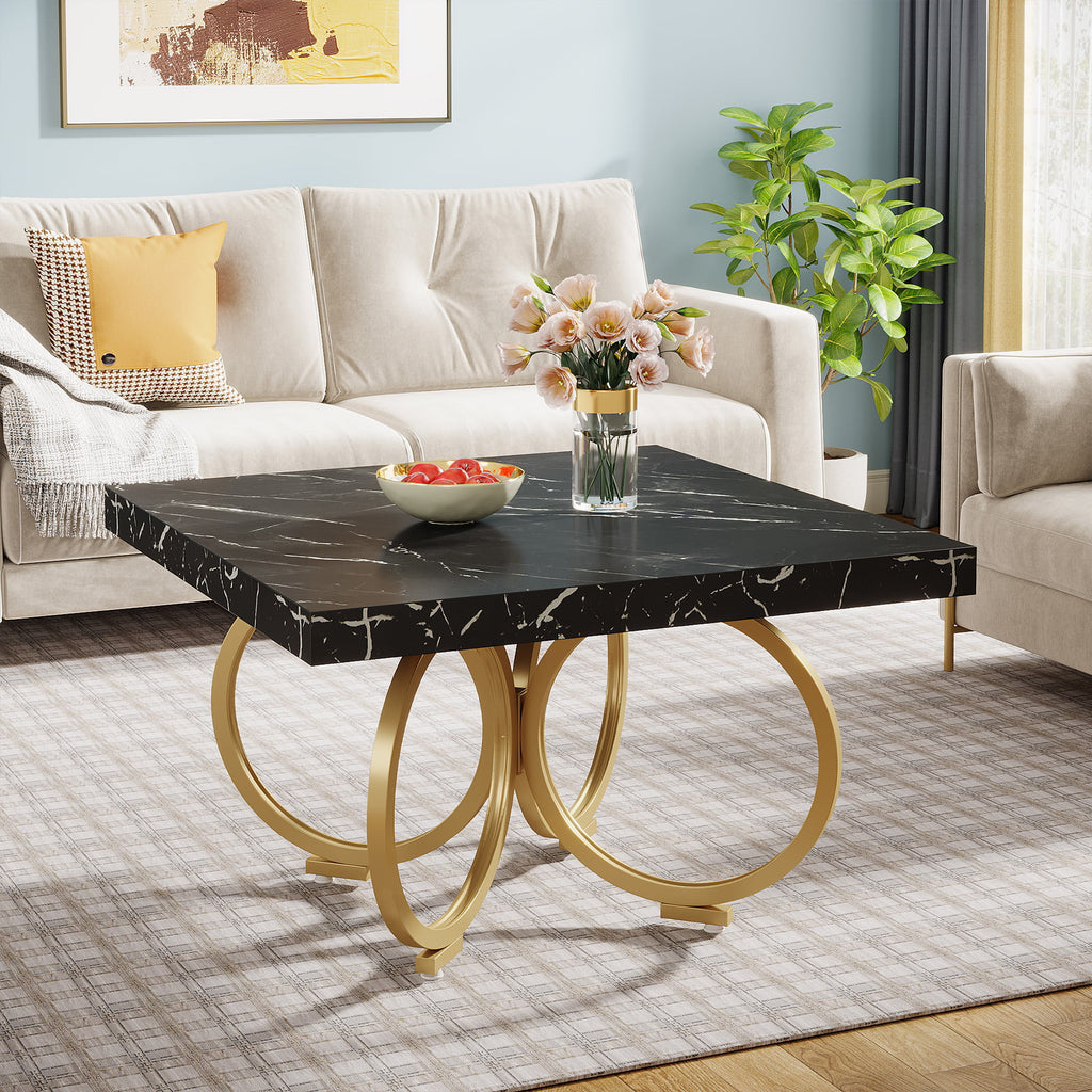 31.5 Inch Square Black Faux Marble Coffee Table S171135