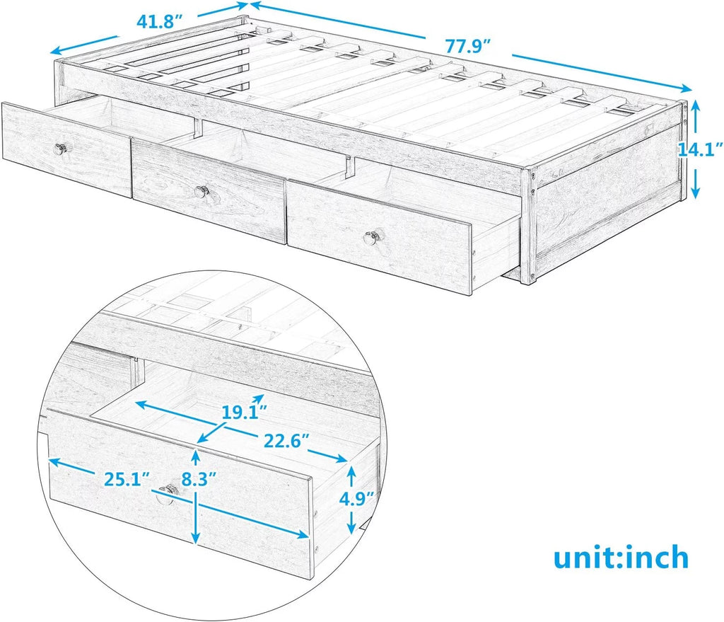 Cherry Wood Storage Bed with 3 Drawers C862519