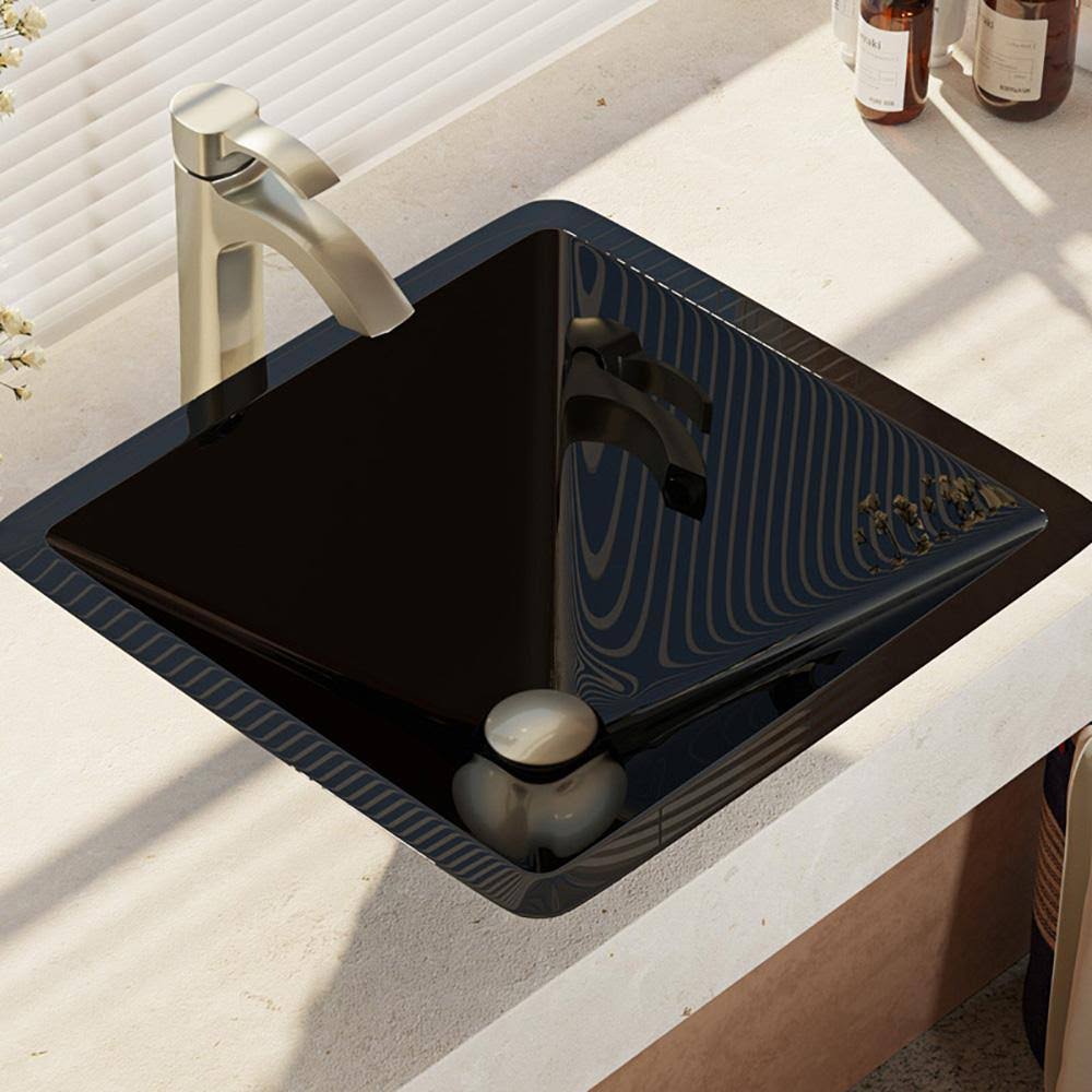 16-1/2x22 Glass Vessel Bathroom Sink with Vessel Faucet L6395