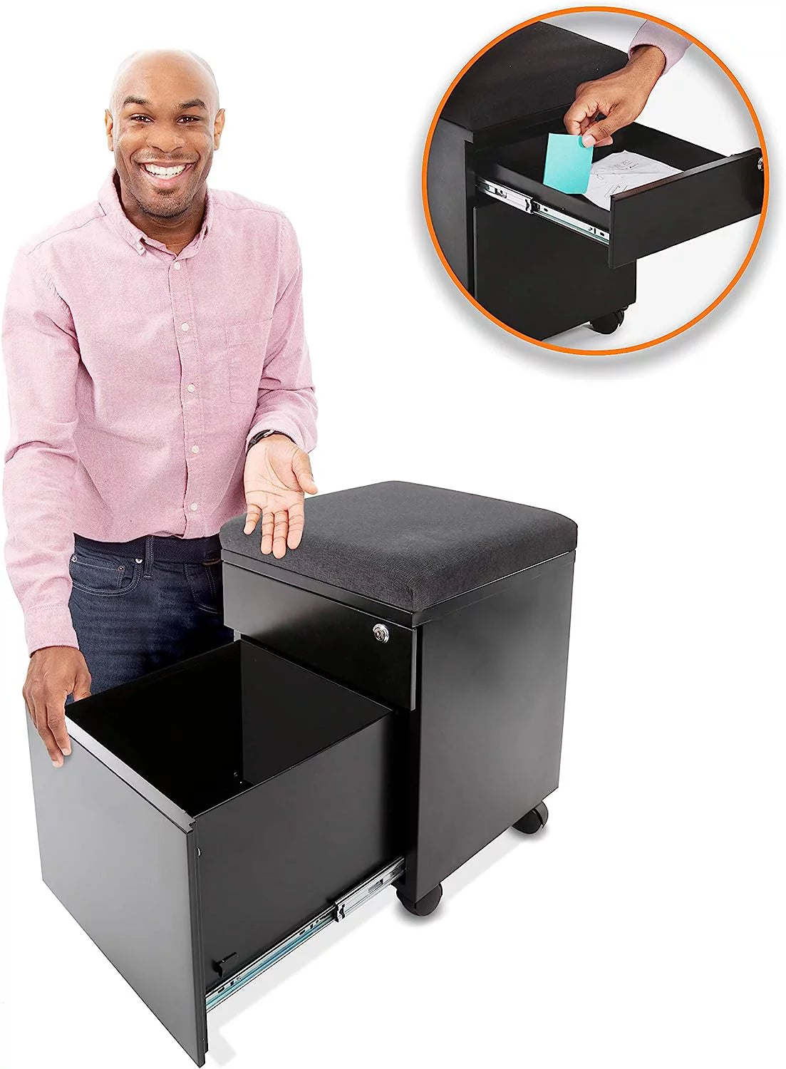 Black 2 Drawer Mobile File Cabinet with Cushion Top Z1641