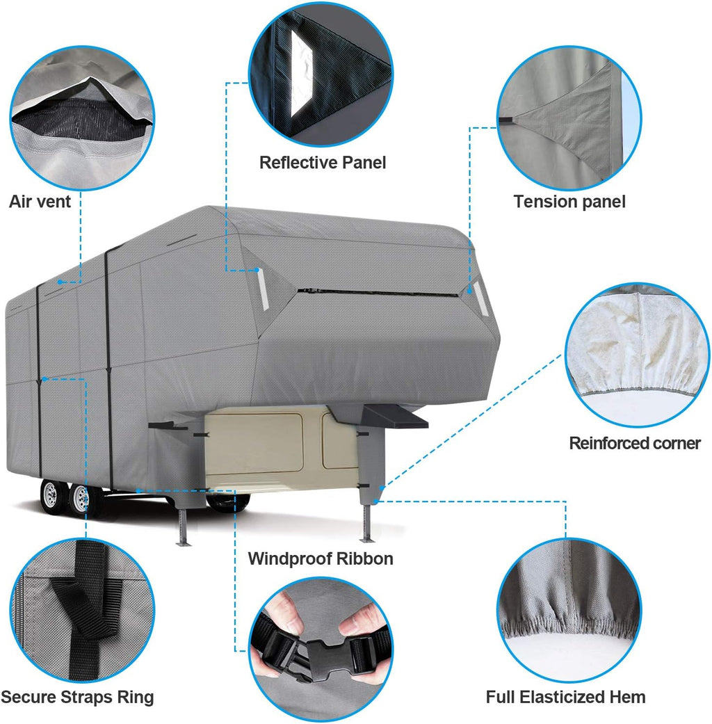 5th Wheel RV Cover 3-Ply Ripstop Waterproof with Steel Pole (26'-29') T48096