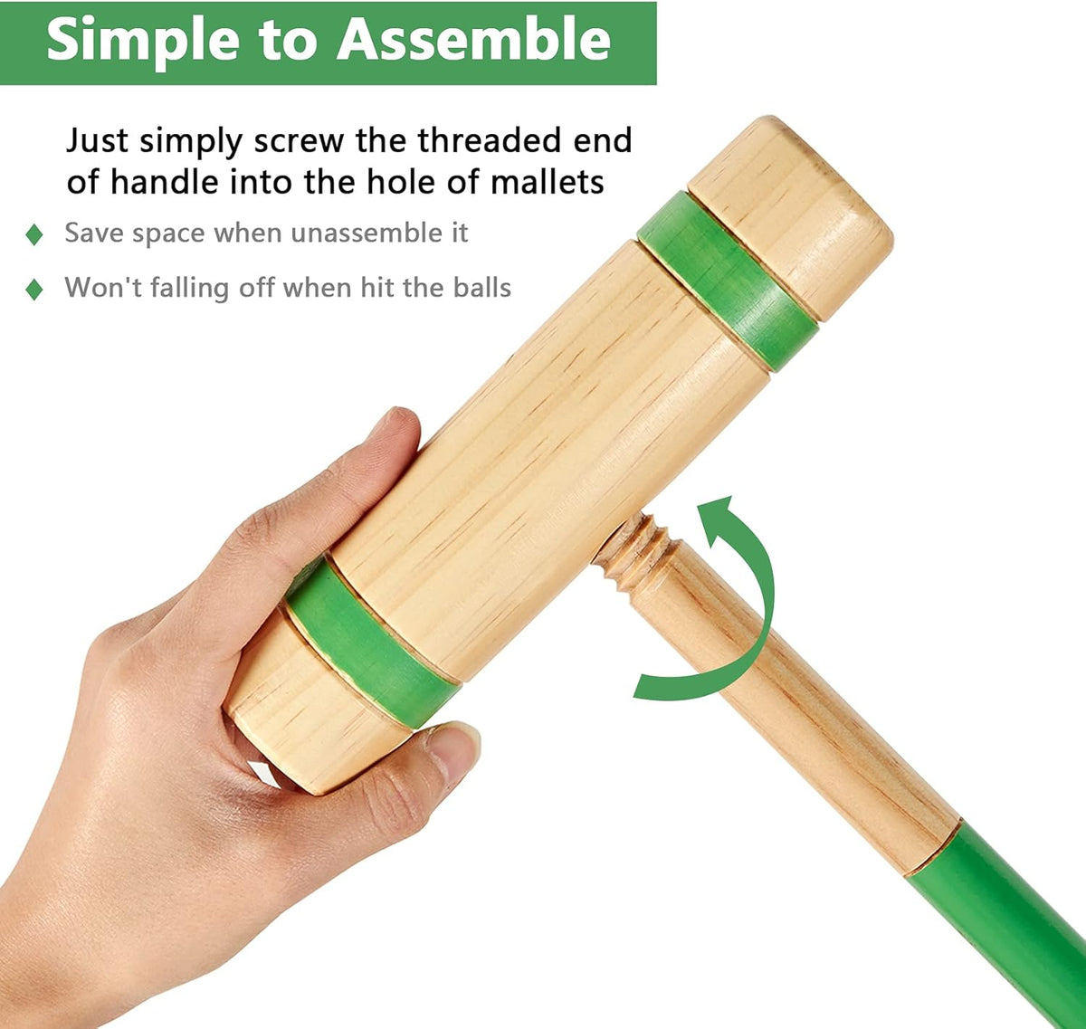 4 Players Croquet Set with Pine Wooden Mallets, Colored PE Ball, Wickets, End Stakes, Portable Carry Bag F363547