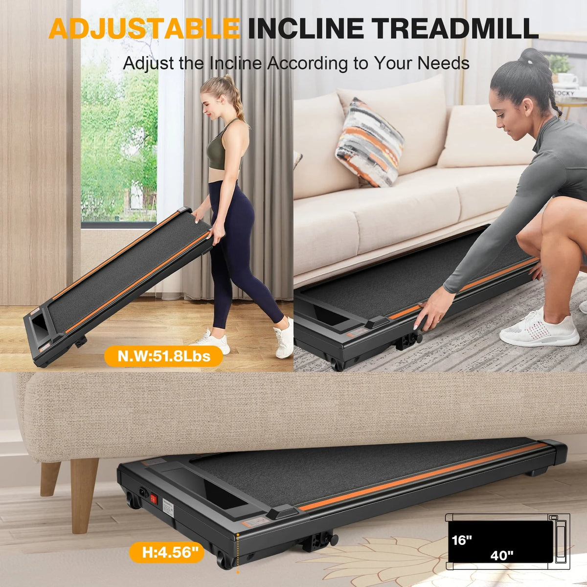 2.5HP Walking Pad Under Desk Treadmill with Remote Control B726