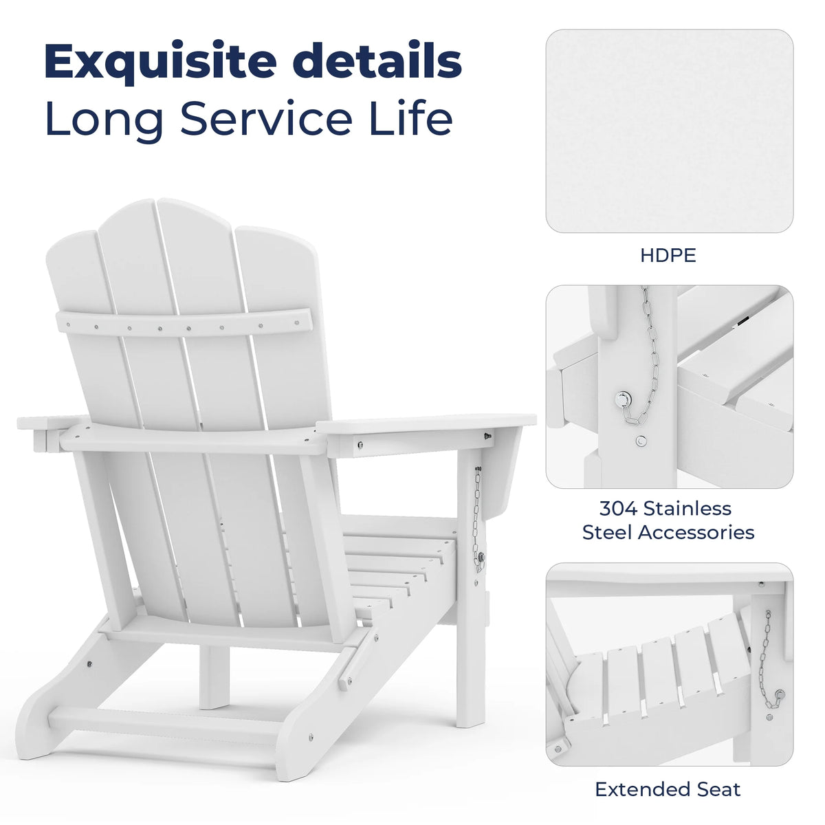 White HDPE Folding Adirondack Chair M720