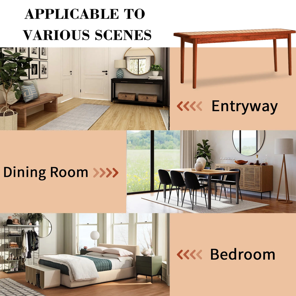 Solid Wood Rattan Woven Bench U360