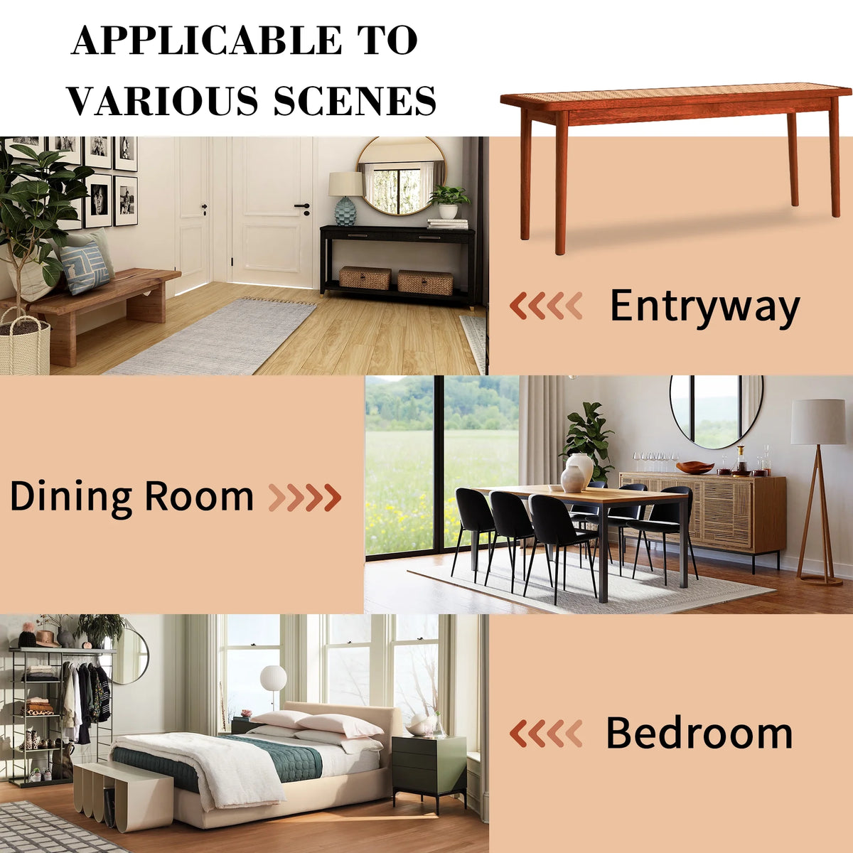 Solid Wood Rattan Woven Bench U360