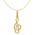 14K Yellow Gold Treble Clef Pendant Charm with Rope Chain Necklace 16'' O854