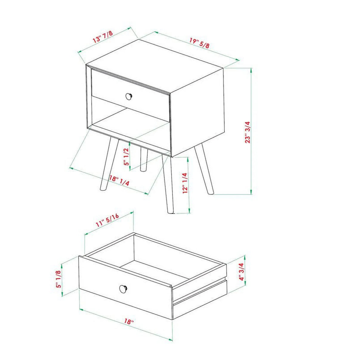 2-Piece Solid Pine Wood Nightstand H86586