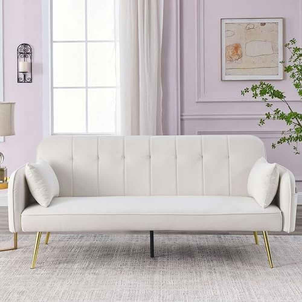 Black Convertible Folding Linen Fabric Futon Sofa Bed with Adjustable Backrest and Metal Legs W441
