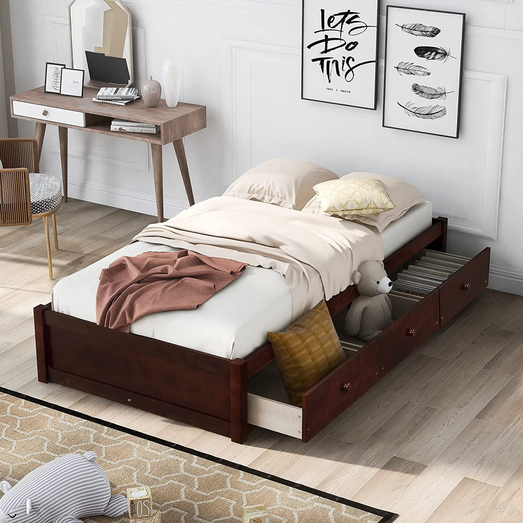 Cherry Wood Storage Bed with 3 Drawers C862519