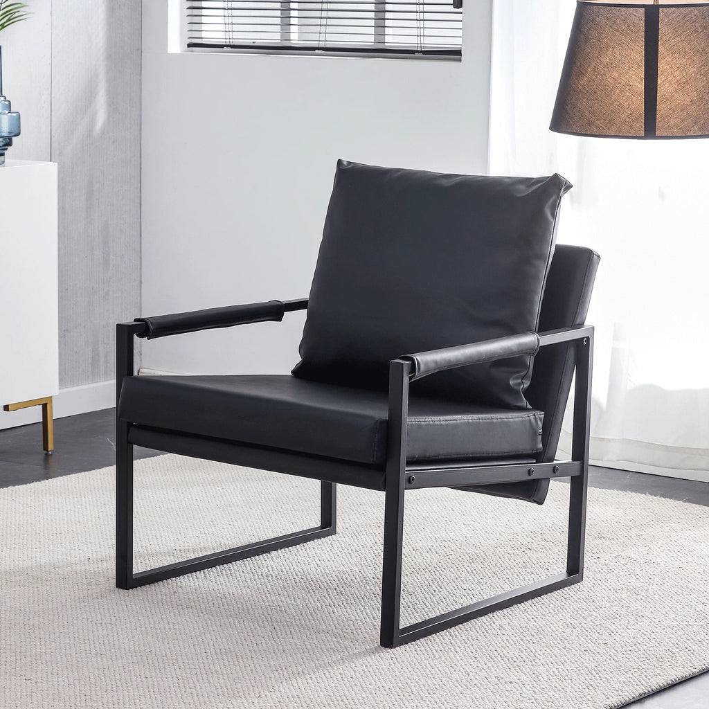 Black PU Leather Accent Armchair with Metal Frame H61438