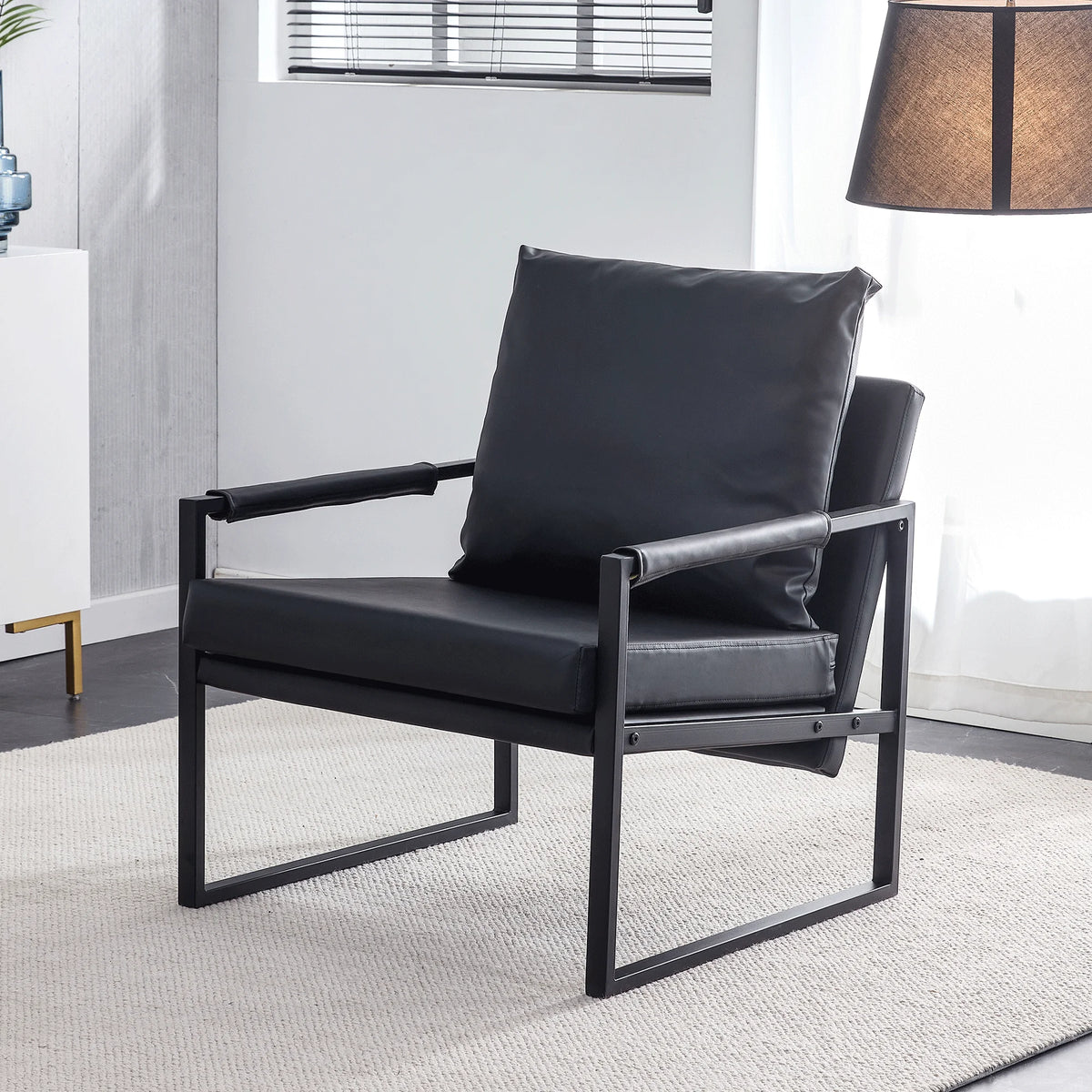 Black PU Leather Accent Armchair with Metal Frame H61438