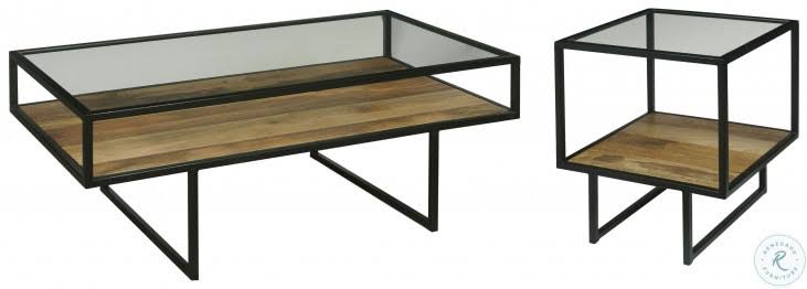 Black Glass Top End Table with Wooden Shelf T18254