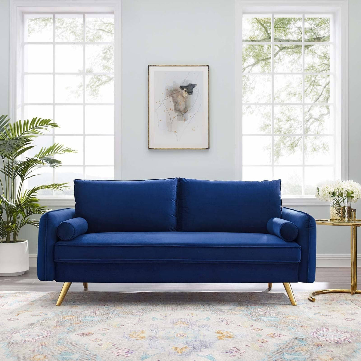 Navy Performance Velvet Sofa X934