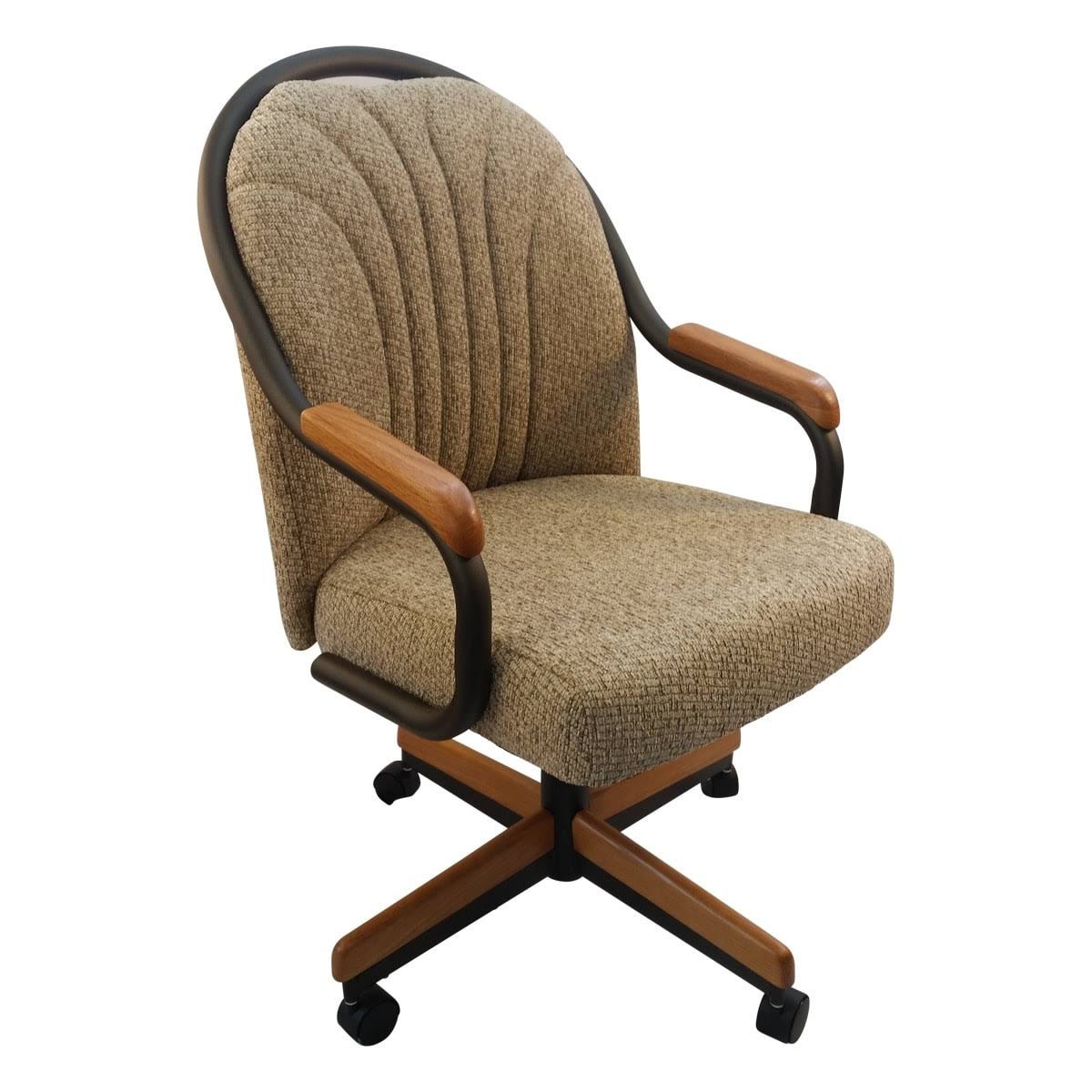 Swivel Tilt Caster Arm Chair in Wheat Tweed Fabric O69088