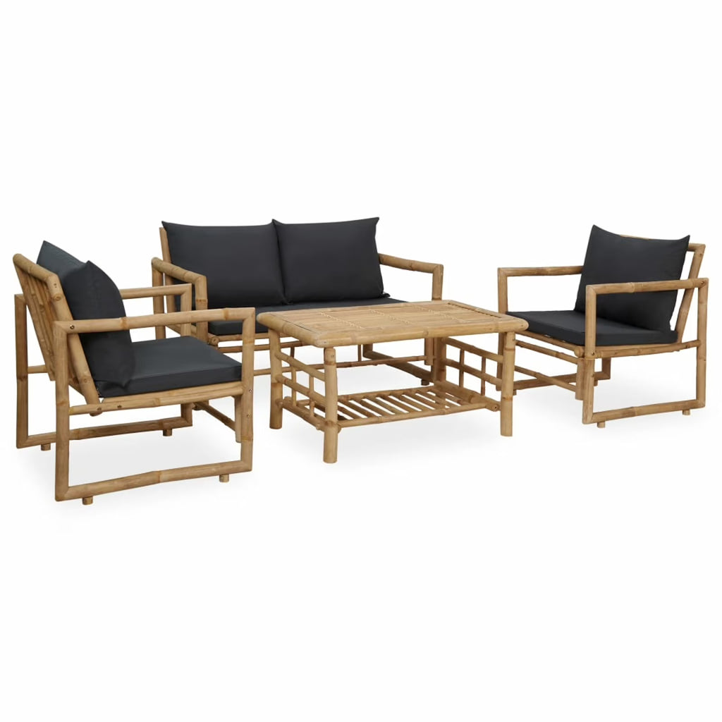 4 Piece Dark Gray Cushioned Patio Lounge Set with Table and 2 Chairs B87097