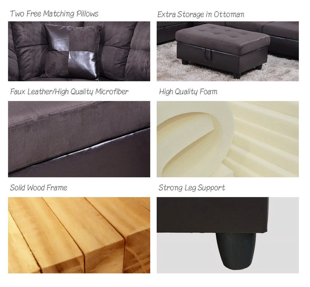 Microfiber with Faux Leather Sofa Set with Ottoman U146