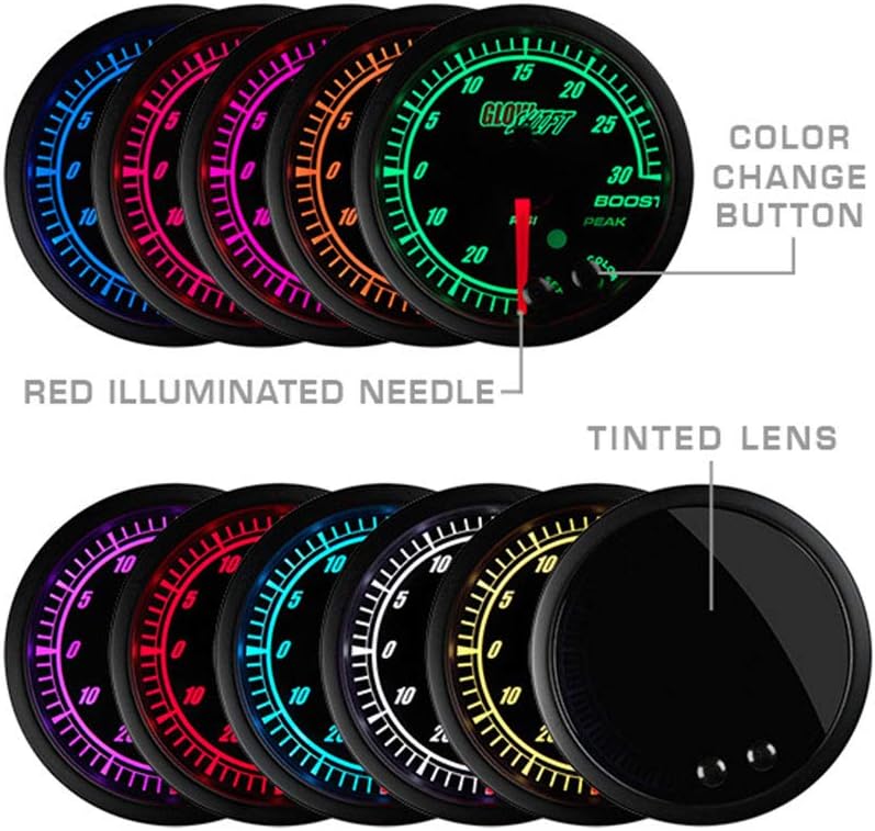 10 Color 10 BAR Oil Pressure Gauge Kit with Electronic Sensor, Black Dial, Tinted Lens, 52mm X131510