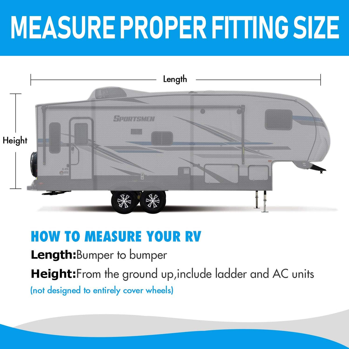 5th Wheel RV Cover 3-Ply Ripstop Waterproof with Steel Pole (26'-29') T48096