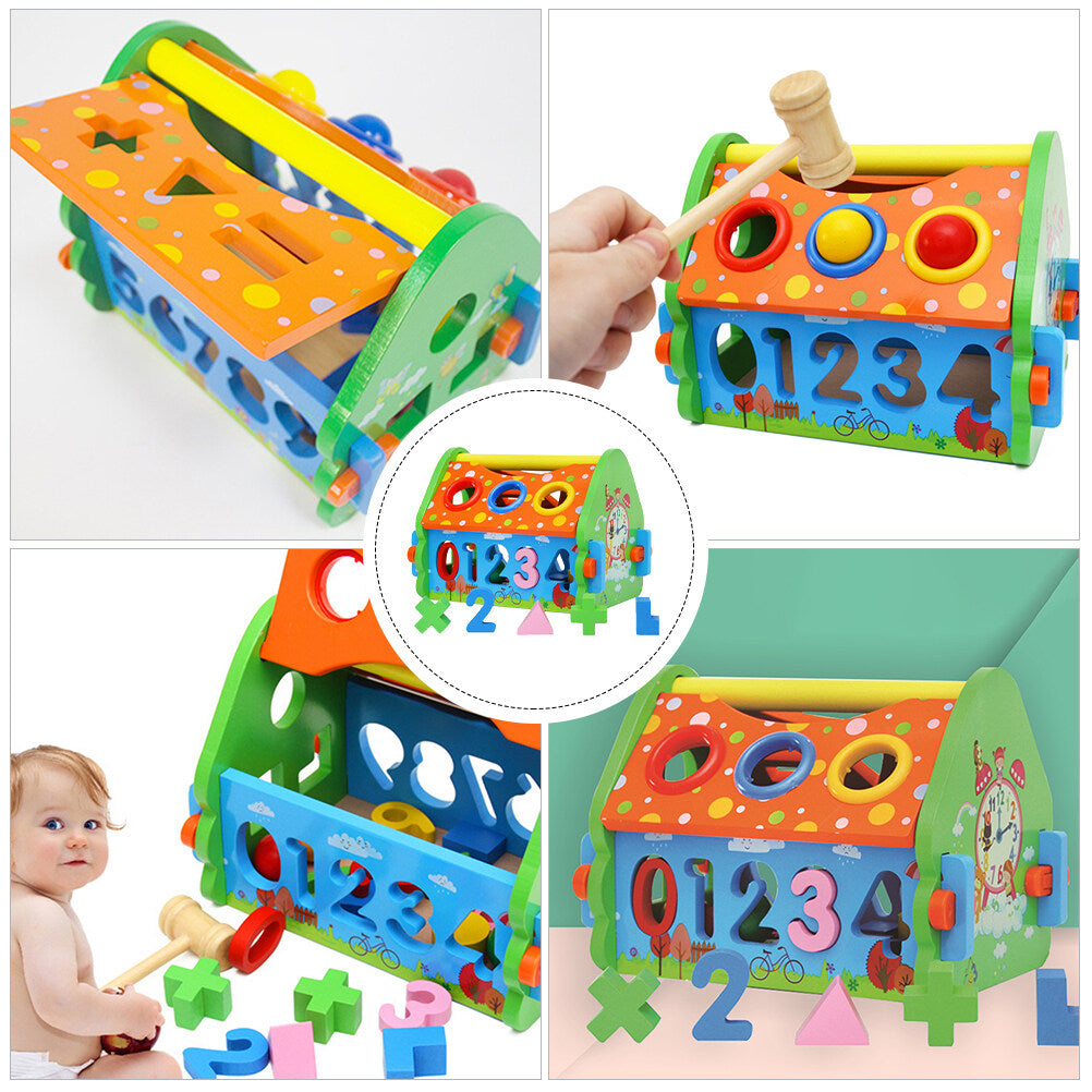 Wooden House Building Block Numbers Shape Matching Game Playset L526783